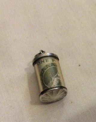Vintage Sterling Silver Cylinder Old Green One Pound Note Charm 3