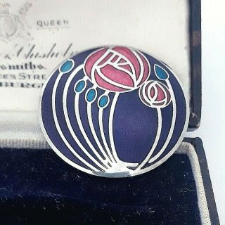 Vintage Signed Celtic Sea Gems Glasgow Rose Cloisonne Enamel Nouveau Pin Brooch