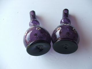 Matching Hand Blown BARBER BOTTLES with Enameled Flowers,  7 1/2 