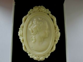 Vintage High Relief Brooch Victorian Lady Plastic Rose Flower Cameo Brooch Pin