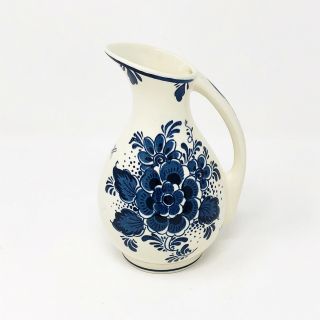 Vintage Blue Delft Floral Pitcher / Vase 1947/16 Handpainted Made In Holland