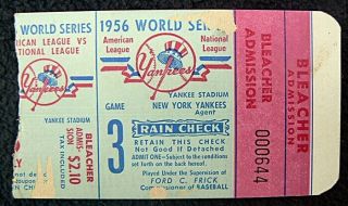 1956 World Series Ticket Game 3 York Yankees Vs Brooklyn Dodgers