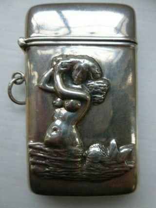 Vintage Sterling Silver Vesta Case,  With A Mermaid