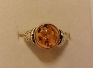 Vintage Silver And Amber Ring Size M/n