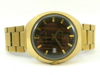 Ultra Rare Timex Q Gold plated Quartz Wristwatch with TIGER EYE Dial & Date 2