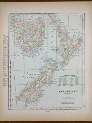 Vintage 1900 Zealand Atlas Map Old Antique Wellington Newtown