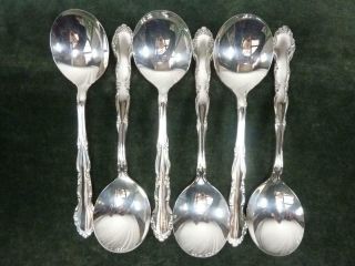 6 Vintage Silver Plated Oneida Flirtation Pattern Soup Spoons 1