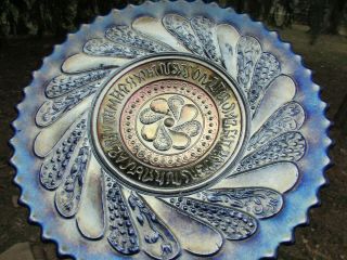 Dugan Round - Up Antique Carnival Art Glass Plate Blue Tough Color A Beauty