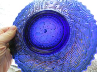 Dugan ROUND - UP ANTIQUE CARNIVAL ART GLASS PLATE BLUE TOUGH COLOR A BEAUTY 2