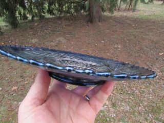 Dugan ROUND - UP ANTIQUE CARNIVAL ART GLASS PLATE BLUE TOUGH COLOR A BEAUTY 3