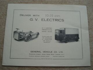 Rare C1930s Vintage General Vehicle Co Ltd 10 - 15 Cwt G.  V.  Electric Vans Brochure
