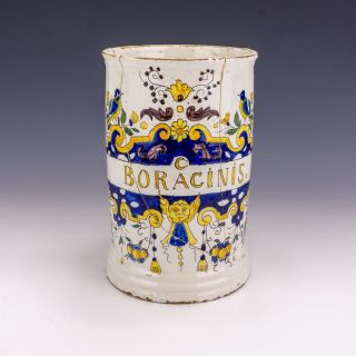 Antique 19th C Italian Majolica - Tin Glazed Drug Jar - But Lovely