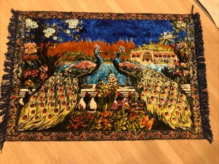 Authentic Woven Vintage Antique Peacock Rug Wall Hanging Tapestry 39 X 57