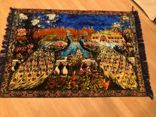 Authentic Woven Vintage Antique Peacock Rug Wall Hanging Tapestry 39 x 57 2