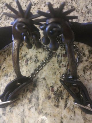 Vintage Antique?western Horse 10 Point Rowels With Chains Jingle Bobs Boot Spurs