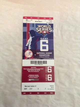 2009 World Series York Yankees Game 6 Full Ticket (win Series Over Phillies)