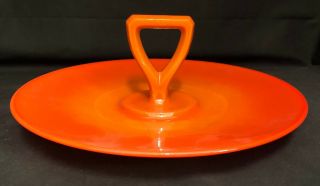 Antique Northwood C1920 Chinese Coral Sandwich Tray Platter W/ Handle - Vintage