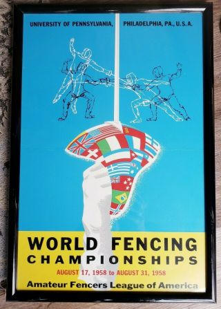 1958 Amateur Fencers League Of America World Fencing Championship Framed Poster