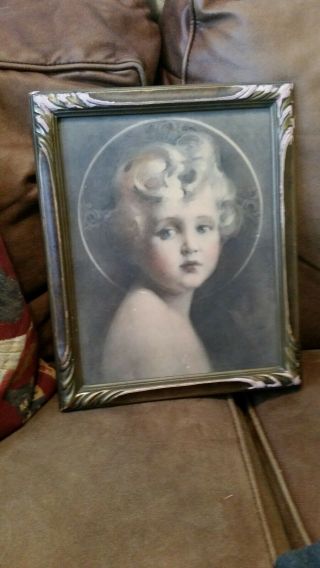 Light Of The World Cherub Angel Antique Art Deco Framed Print