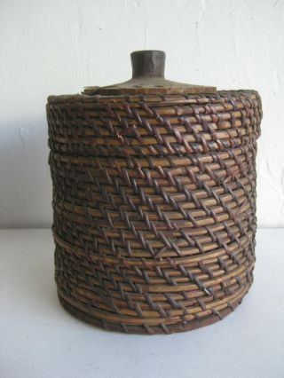 Antique Alaskan Inuit Eskimo Native American Indian Hand Woven Lidded Basket