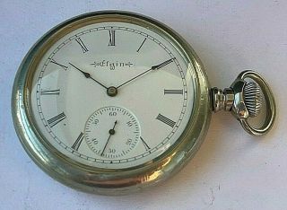 16s - 1900 Antique Elgin Hand Winding Pocket Watch With Seconds Hand Register