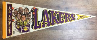 Vintage Los Angeles Lakers 3 Peat Champions Pennant Magic Johnson Worthy Kareem