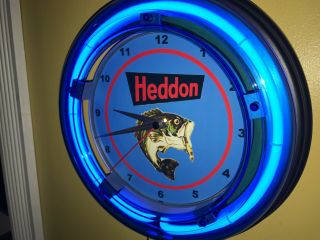 ^heddon Fishing Lures Bait Shop Store Advertising Man Cave Neon Clock Sign