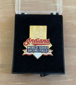 Vintage 1995 Mlb Cleveland Indians World Series Baseball Press Pin Vs Braves