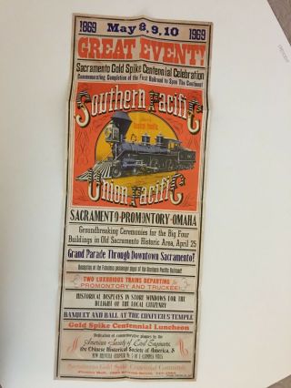 Southern Pacific,  Union Pacific,  Railroads,  Poster,  1969,  Gold Spike,  Centennial,  1869