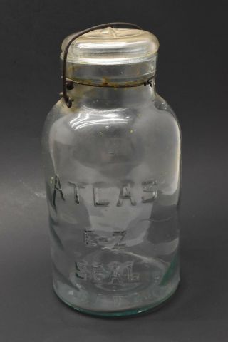 Old Vintage Atlas E - Z Seal 2 Qt Or 1/2 Gallon Mason Jar W/ Lid Blue