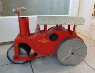 Antique 1920s Pressed Steel Keystone Ride em Steam Roller Ride on Toy 2