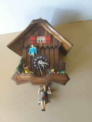Antique Wooden Cuckoo Wall Clock Bird Swing Girl Home Decor Key Windup