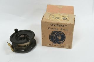 Vintage " Alpha " Bakelite Fishing Reel No.  212 L.  G.  4 ",  Box Made In Australia