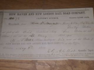 1851 Haven And London Railroad Company Stock Certificate Rare