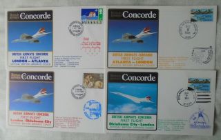 Gb Concorde First Flights - 4 Flown Covers London To Atlanta & Oklahoma Pairs