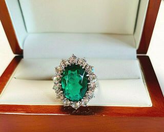 Vintage Jewellery Sterling Silver 925 Green/clear Stone Ring