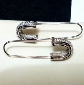 Vintage Safety Pin Sterling Silver Earrings Gothic Emo Punk 925 Pave Crystals
