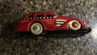 Antique Marx Tricky Taxi Red 7108 Tin Litho Toy Car Vg Usa