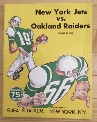 Oct 23 1966 Afl Program Oakland Raiders At York Jets With Ticket Stub Namath