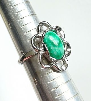 Vtg Sarah Coventry Silver Tone Green Accent Adjustable Cocktail Ring Signed H02