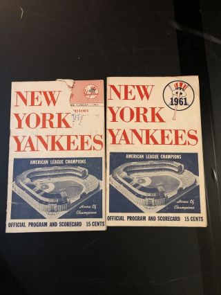 1961 York Yankees Scorecard Program Mickey Mantle Roger Maris Yastrzemski X2