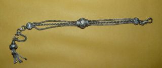 Victorian Antique Vintage Solid Sterling Silver Albertina Watch Chain W/ Tassle