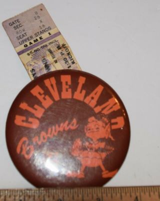 1967 Cleveland Browns Sept 17 Ticket & Pin Back Vs Dallas Cowboys Nfl Football