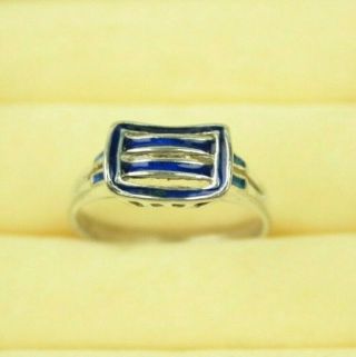 Vintage Silver & Blue Enamel Arts & Crafts Buckle Style Ring Uk Size N