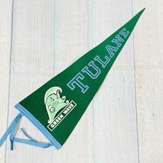 Vintage 24 " Felt Pennant Tulane University Green Wave Velvet Flocked Logo