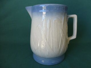 Antique Blue And White Molded Stoneware Cattails & Dragonflies Pattern Pitcher