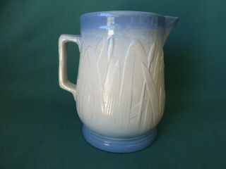 Antique Blue and White Molded Stoneware Cattails & Dragonflies Pattern Pitcher 3