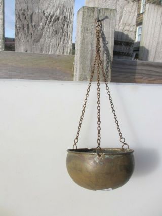 Antique Brass Hanging Pot Vintage Trough Planter Plant Pot Tub Basket Chain Oil