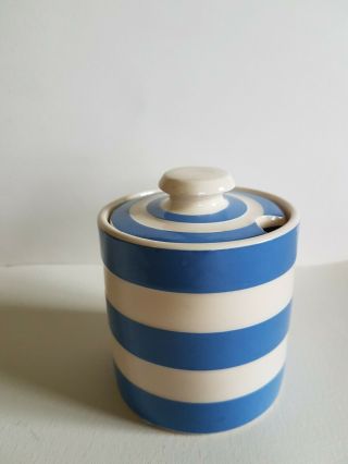 Vintage Cloverleaf T G Green Lidded Jam Or Honey Pot Cornishware Blue Stripe