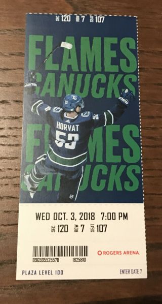 Vancouver Canucks Nhl Ticket Stub October 3 18 Elias Pettersson First Nhl Game